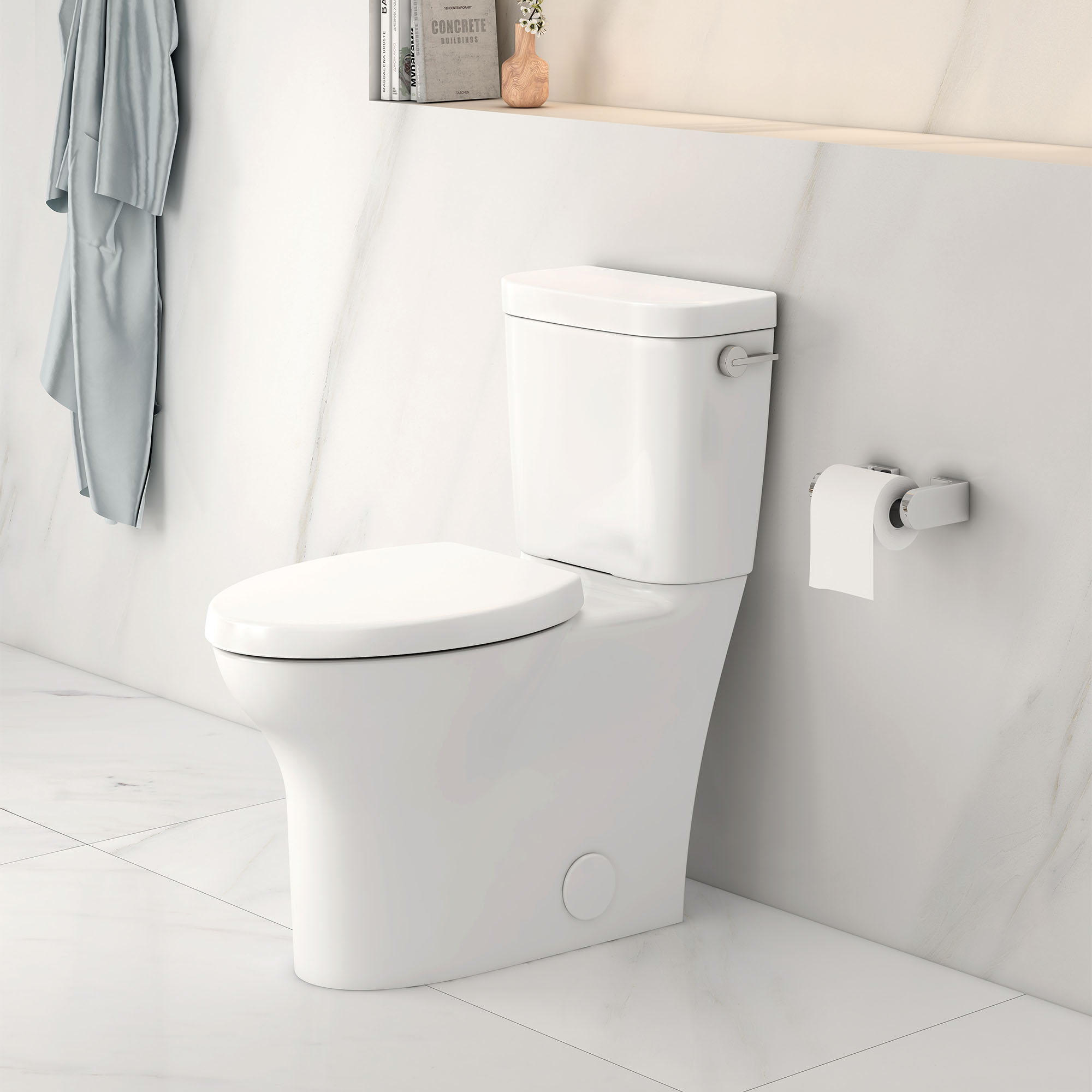 Equility® Two-Piece Chair-Height Right-Hand Trip Lever Elongated Toilet with Seat